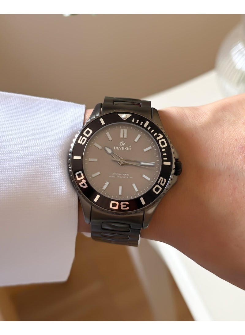 ديفوشي ساعة ديفوشي رجالية كاجوال رمادية – سوار استيل وميناء مميز - Image 1